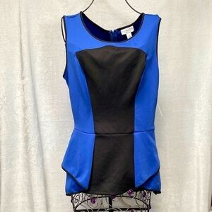 NWT Bisou Bisou blue color block peplum top size M